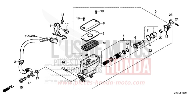 REAR BRAKE MASTER CYLINDER for Gold Wing PEARL GLARE WHITE (NHB53E) from 2020